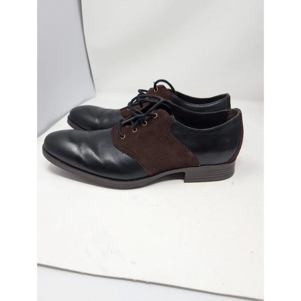 Cole Haan Wingtip Saddle Oxford Dress Shoes Black Brown Leather Suede Men's 9.5